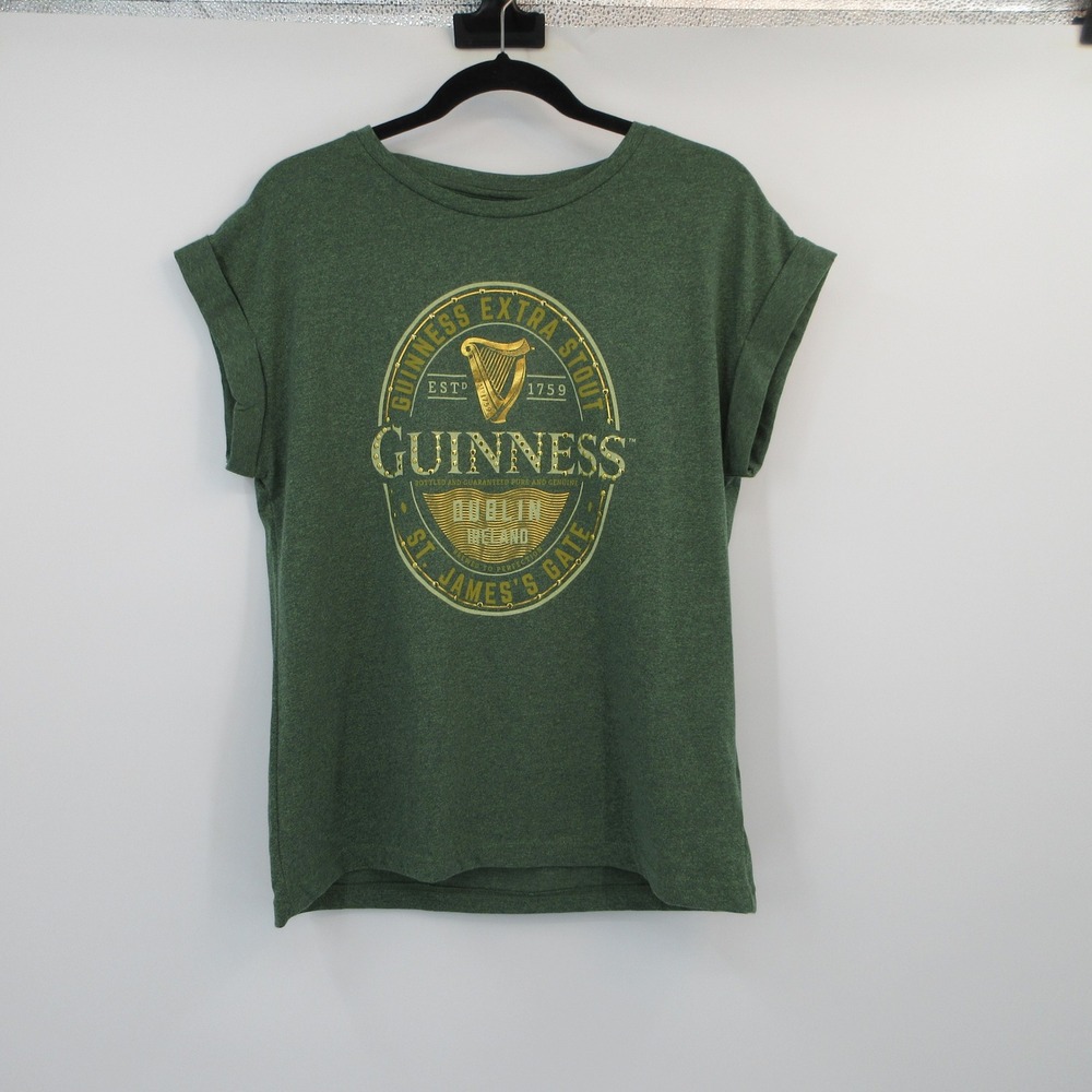 Guinness Extra Stout Green Studded Graphic T-Shirt Women US M Ireland Brew Tee